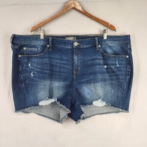 Torrid Denim Cut Off Jean Shorts 26 High Rise 3 inch Inseam Stretch Blue Raw Hem